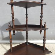 Wall-mounted corner display with 3 mahogany shelves