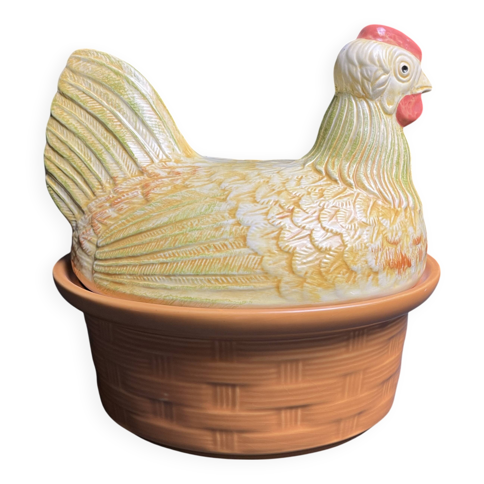 Tableware, polychrome earthenware terrine chicken, 20th century