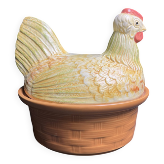 Tableware, polychrome earthenware terrine chicken, 20th century