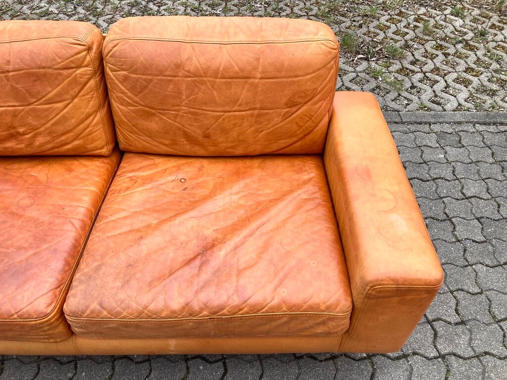 Danish Modern Mid Century Vintage Cognac Leather Sofa