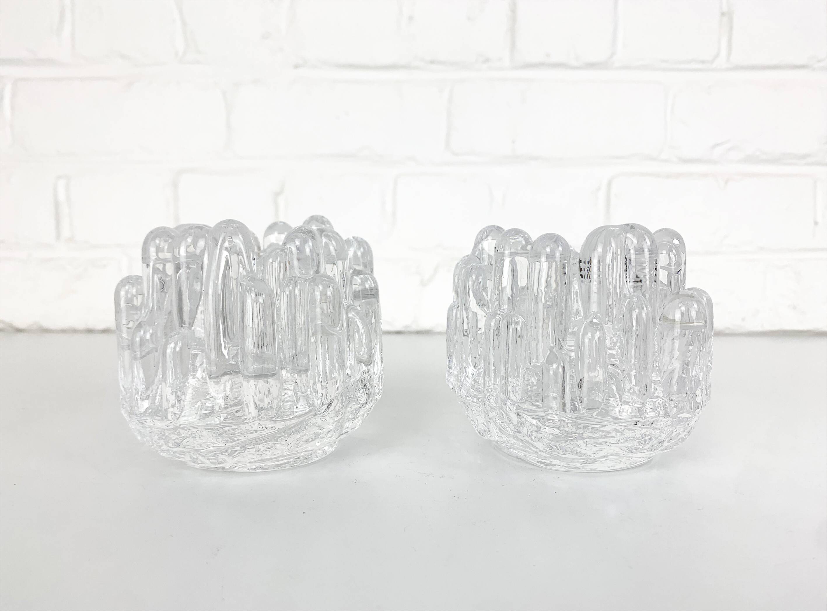 Pair of Sunflower Glass Candlesticks, Göran Wärff for Kosta Boda, Sweden, 1970s