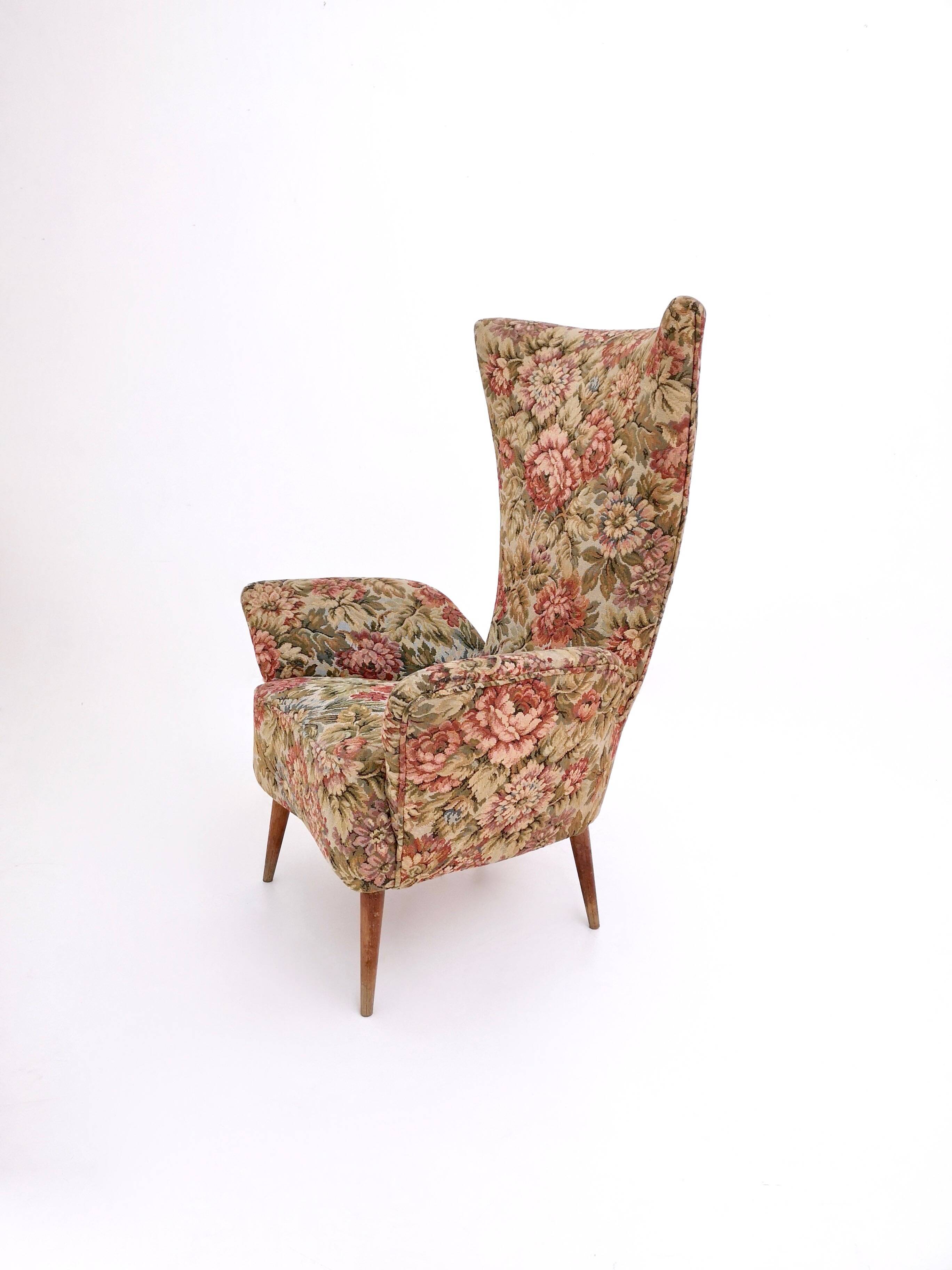 Vintage Floral Fabric Children Armchair with Wooden Legs, Italy