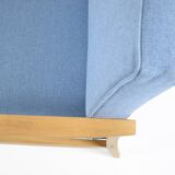 Vintage armchair 1970s, fully refubrished, blue fabric