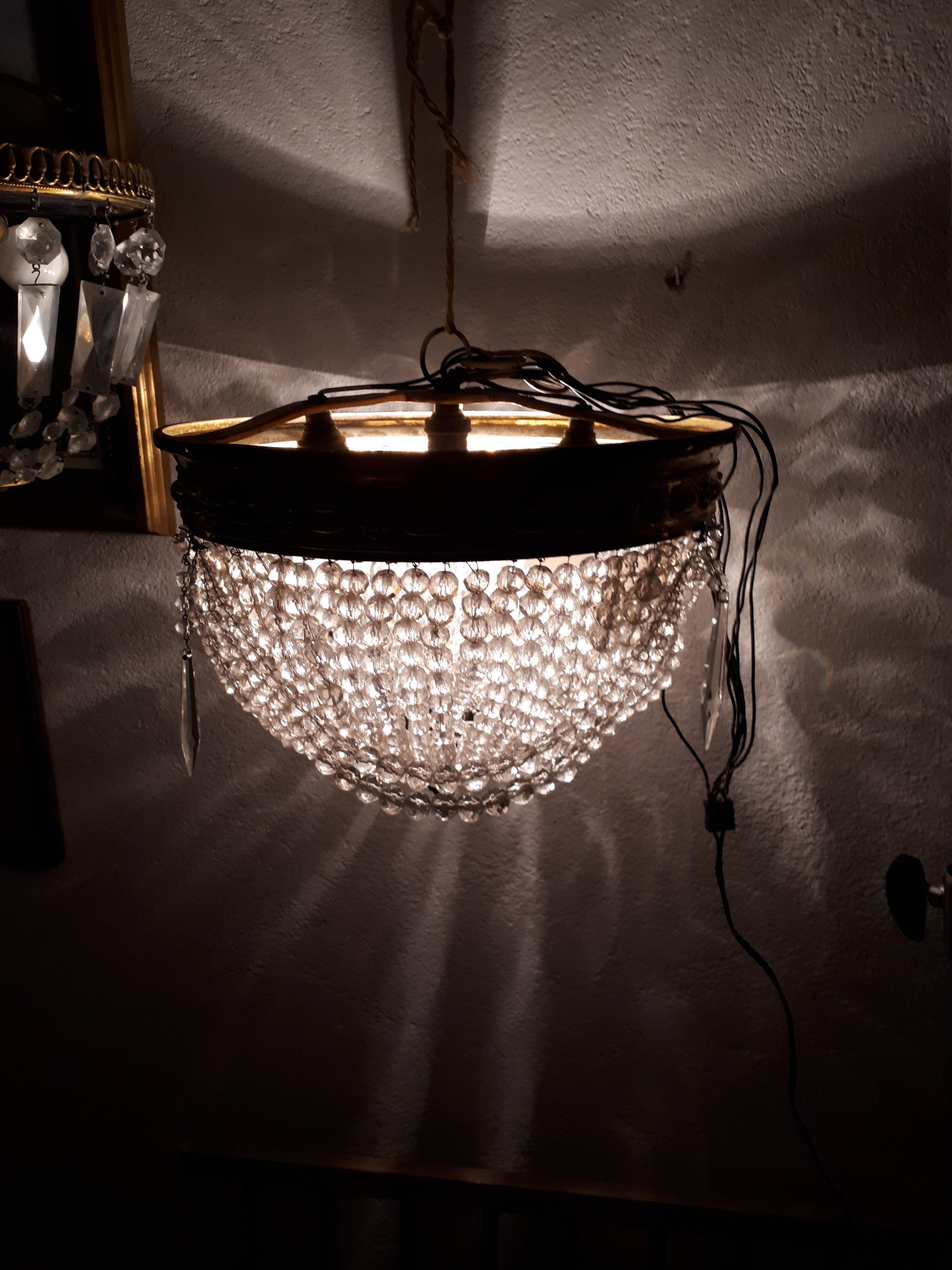 Plafonnier basket has pampilles 4 fires made of gilded brass