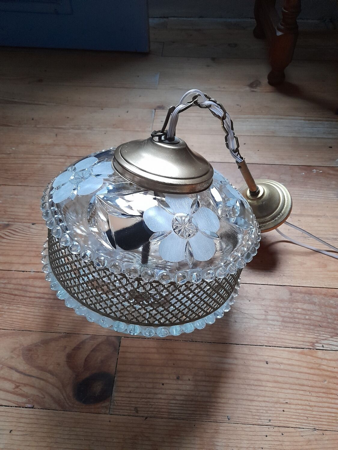 Chandelier crystal décor polished flowers, vintage 1950 style art deco