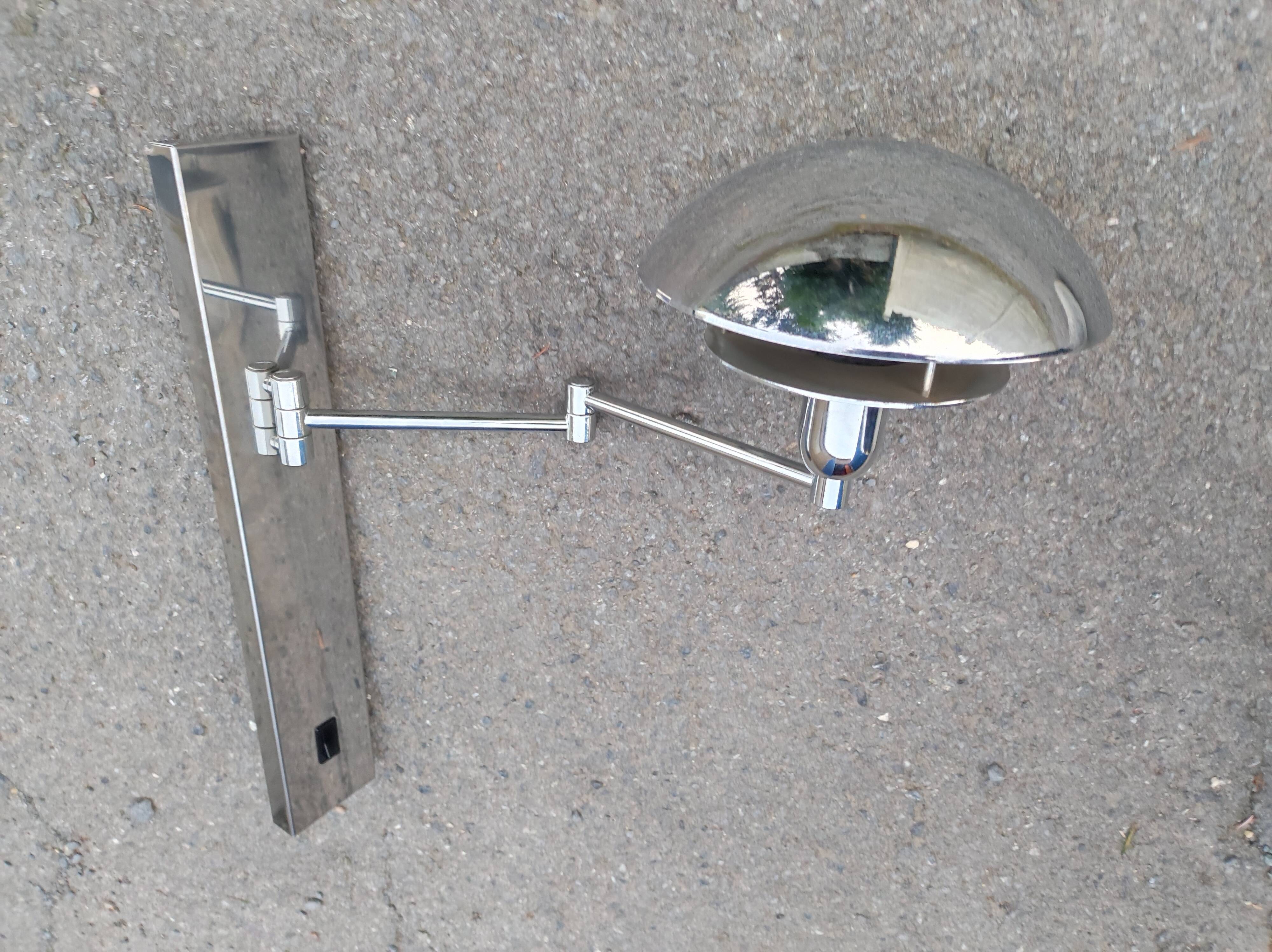 Wall lamp chromed metal 2 articulated arms