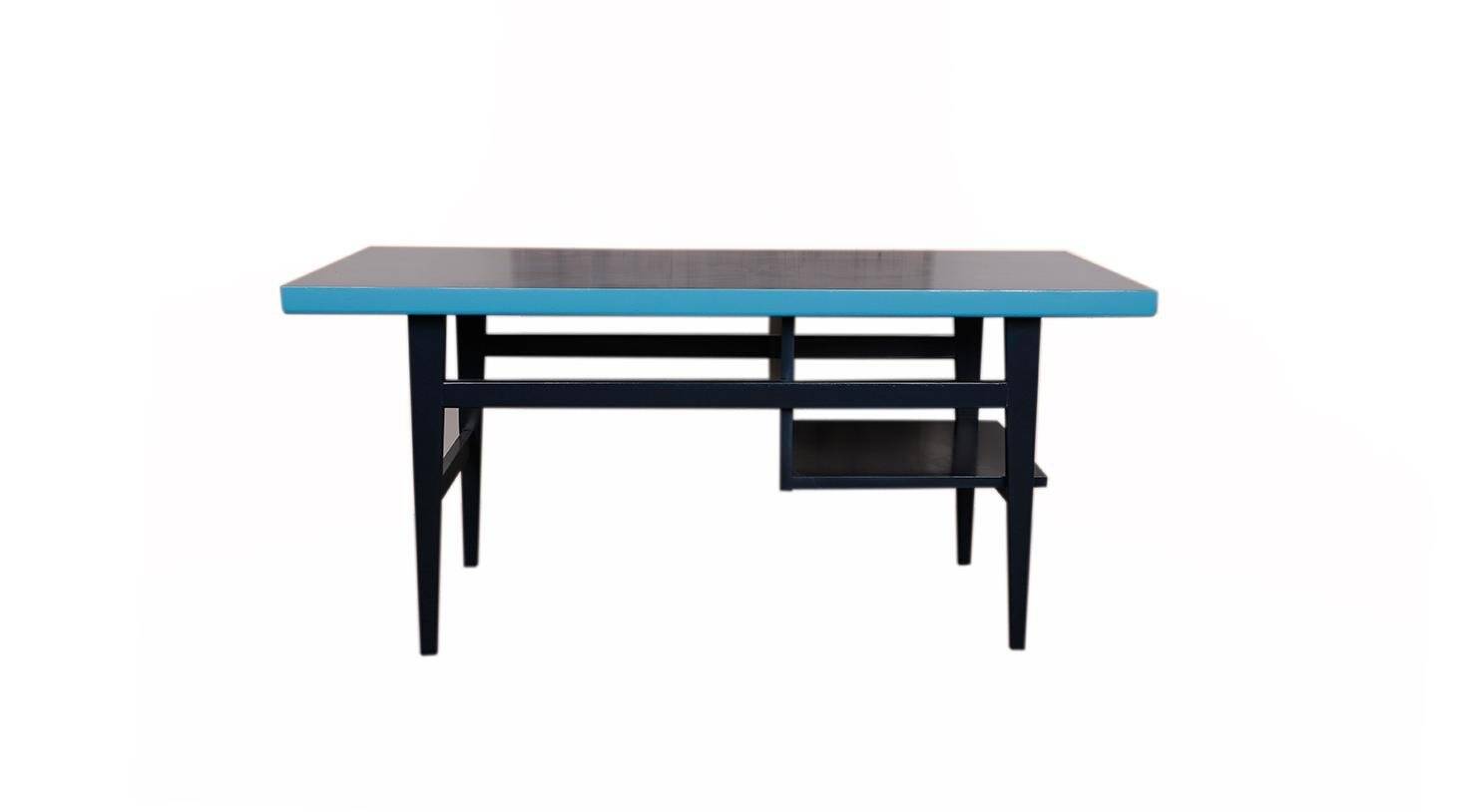 Mid-century coffee table in painted blue and navy wood, 1950s design from the Czech Republic.
