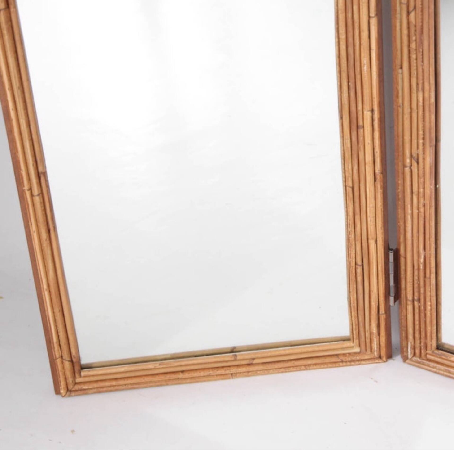 Paravent « palmes » en rotin et miroirs 