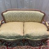 Canapé - Banquette de style Louis XV soierie jaune