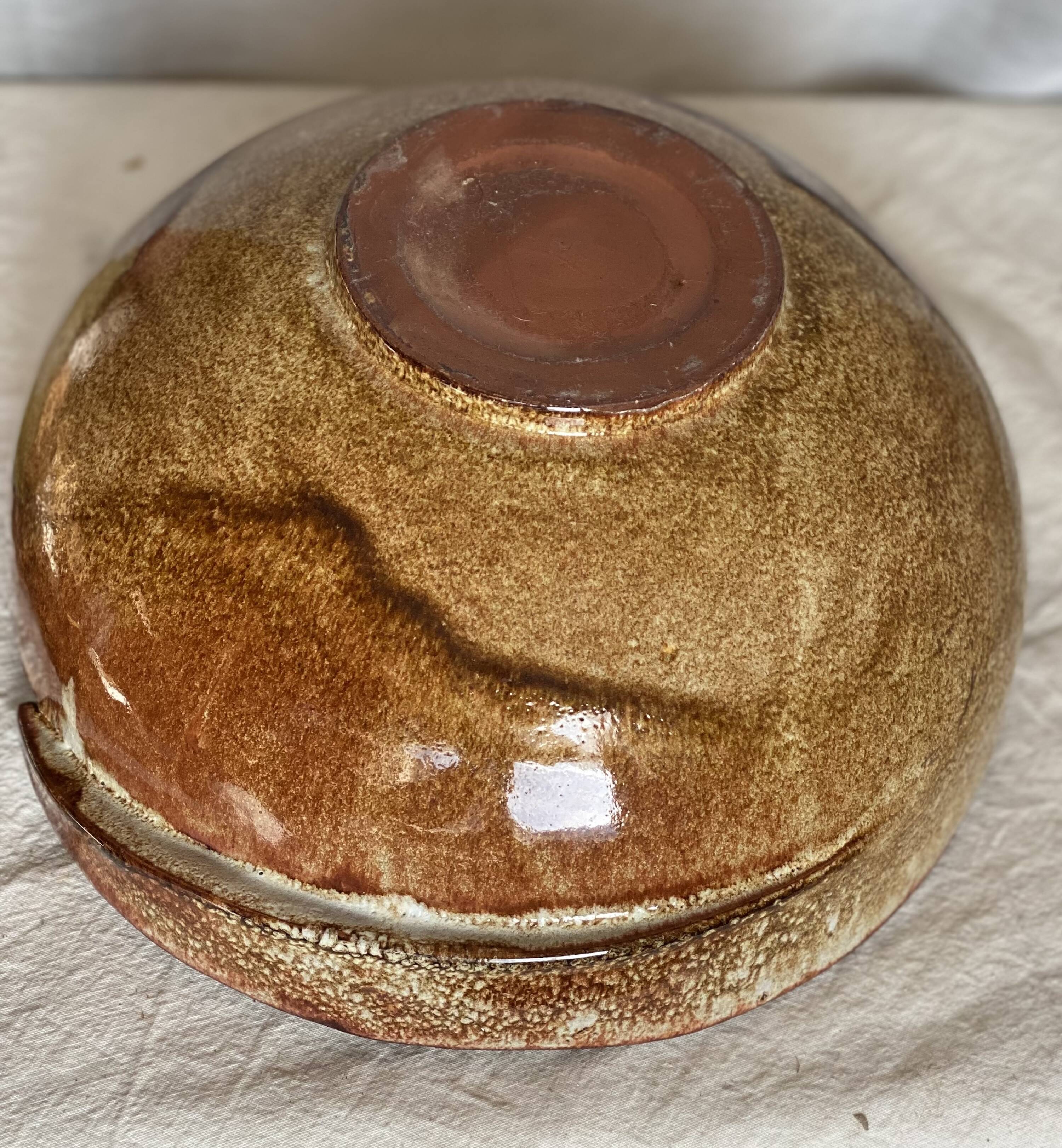 Large vintage ceramic bowl from 1970 in the Vallauris style