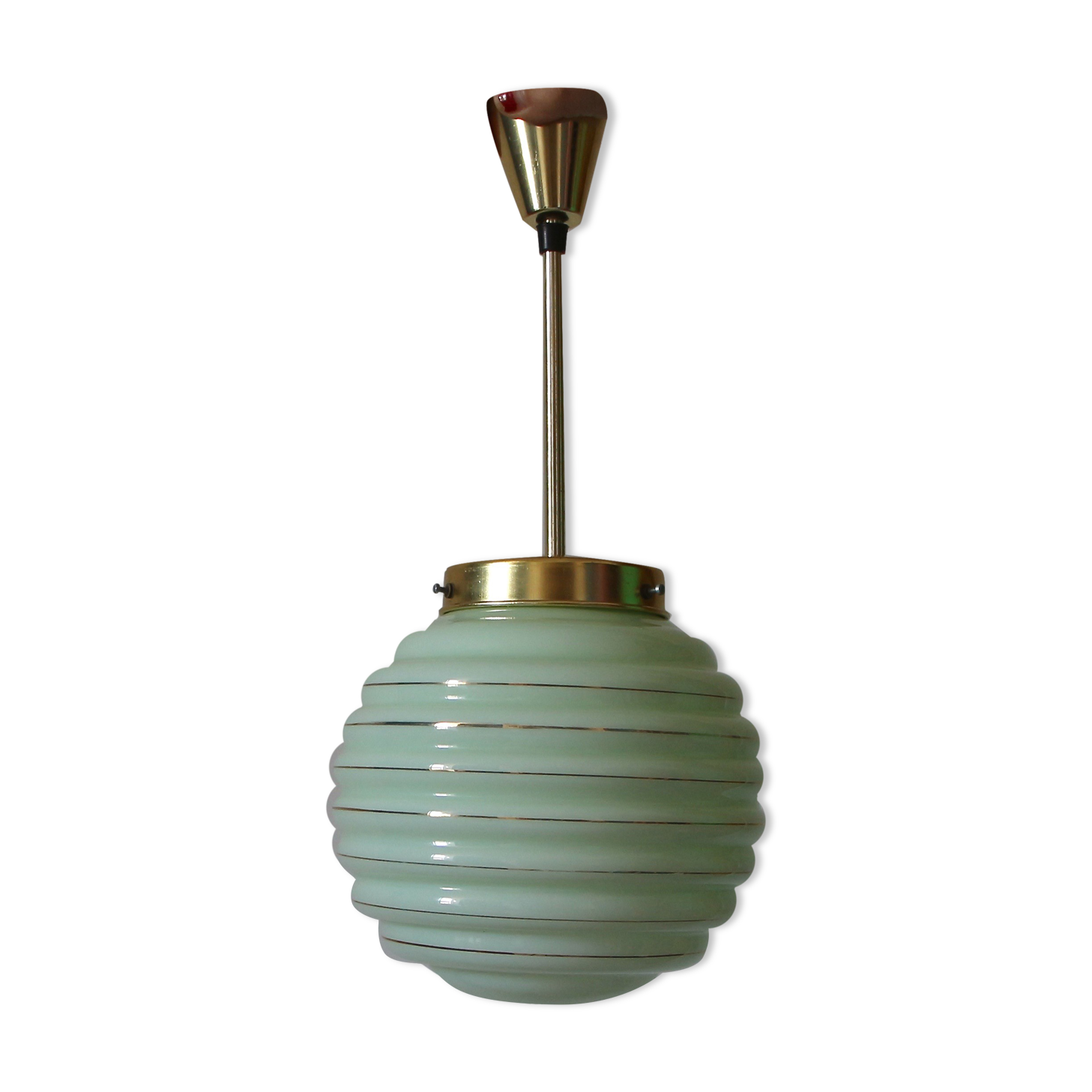 Pale green and golden opaline pendant lamp
