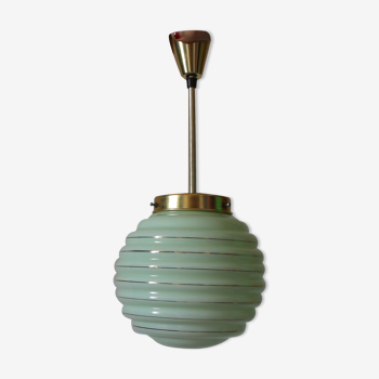 Pale green and golden opaline pendant lamp