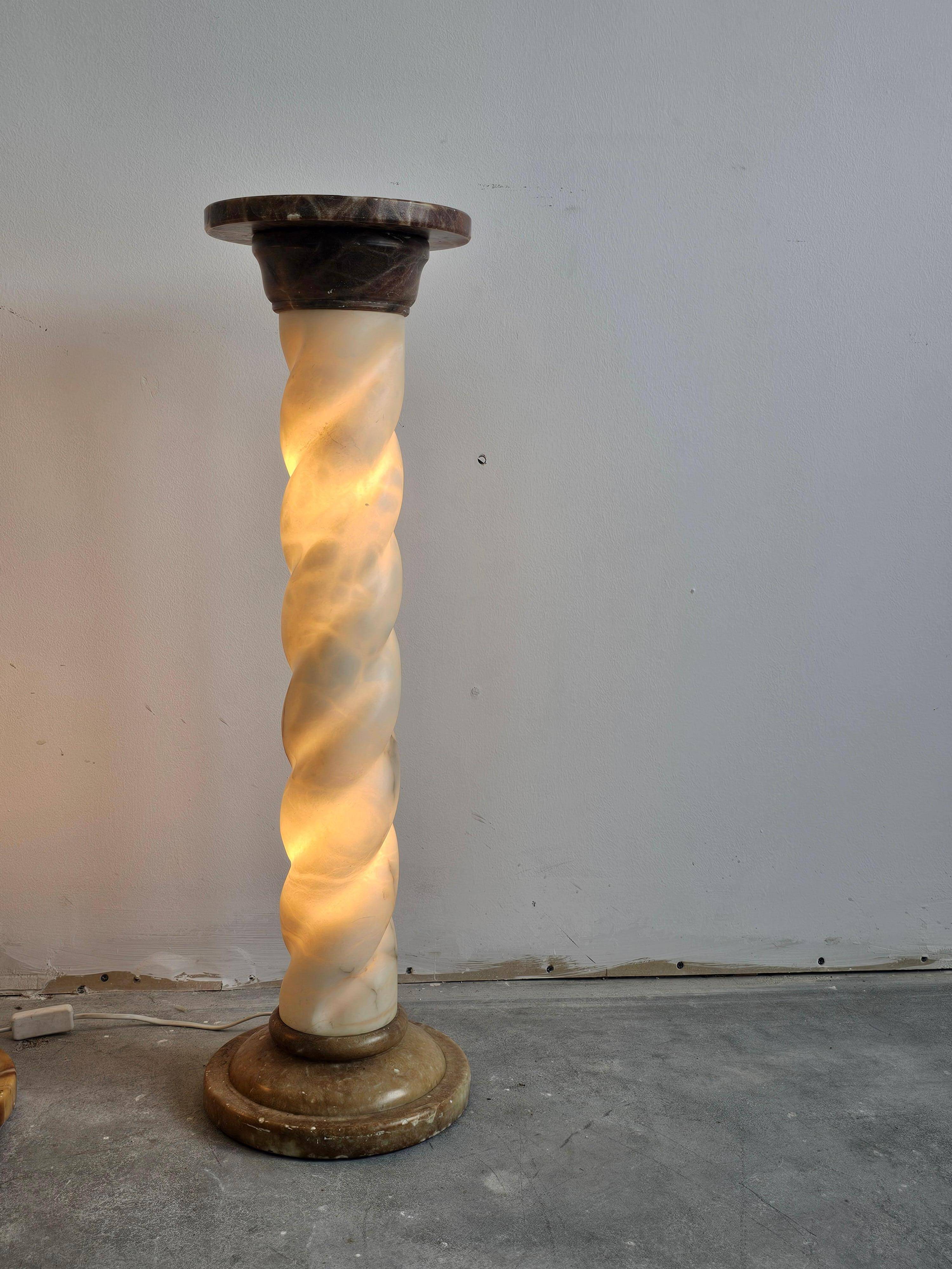 Pair of twisted column floor lamps in alabaster and marble, 1960