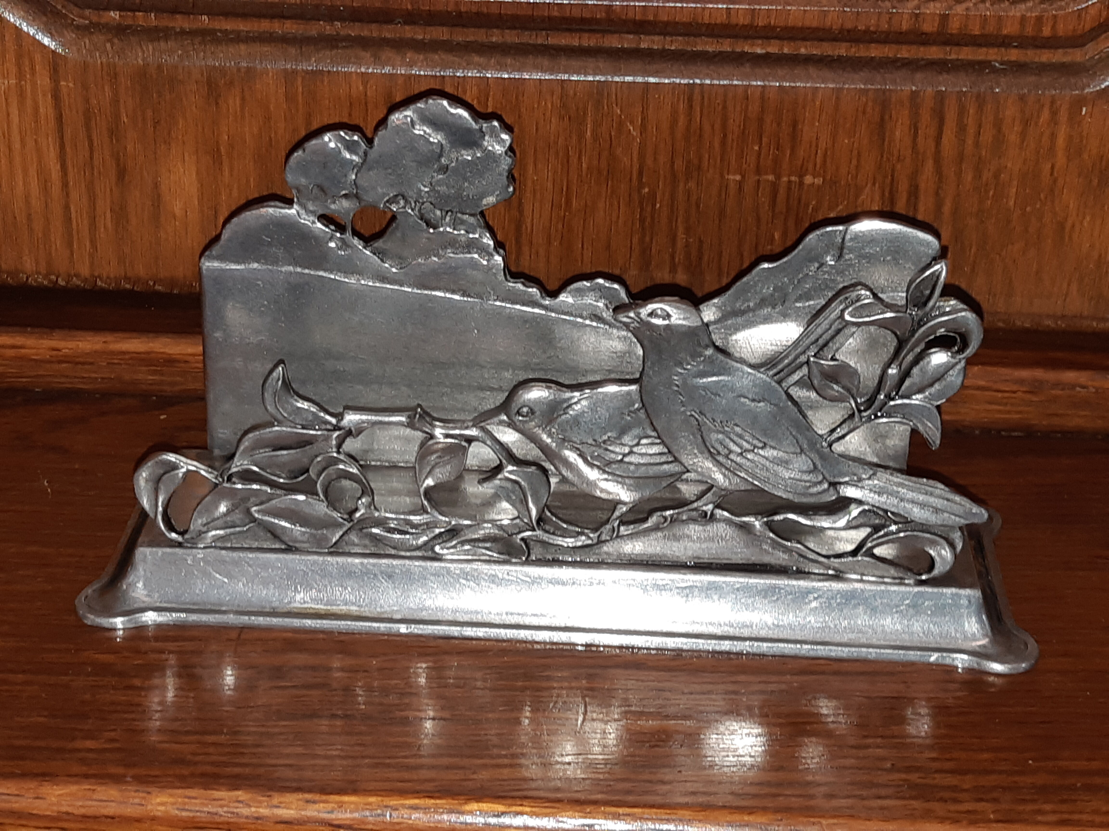 Tin mail rack, decorated with birds and flowers