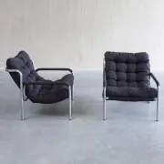 Pair of mid-century modern tubular lounge chairs