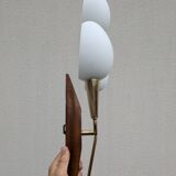 Vintage wall lamp Maison Lunel brass Teak & Opaline 1950-60