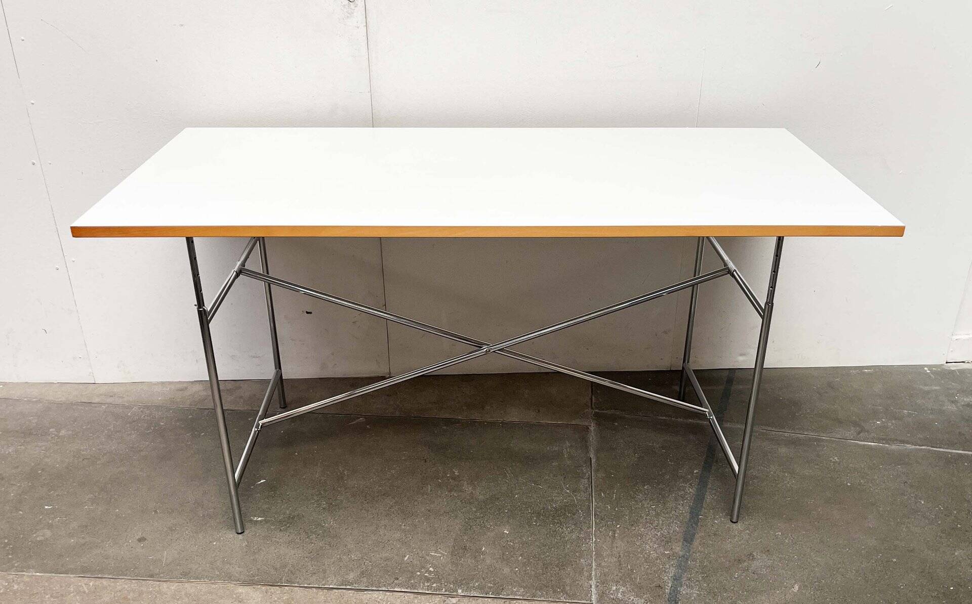 Minimalist chrome table for office or dining room by Egon Eiermann for Wieland.