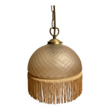 Suspension verre art déco beige doré à franges