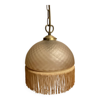 Golden beige art deco glass pendant light with fringes