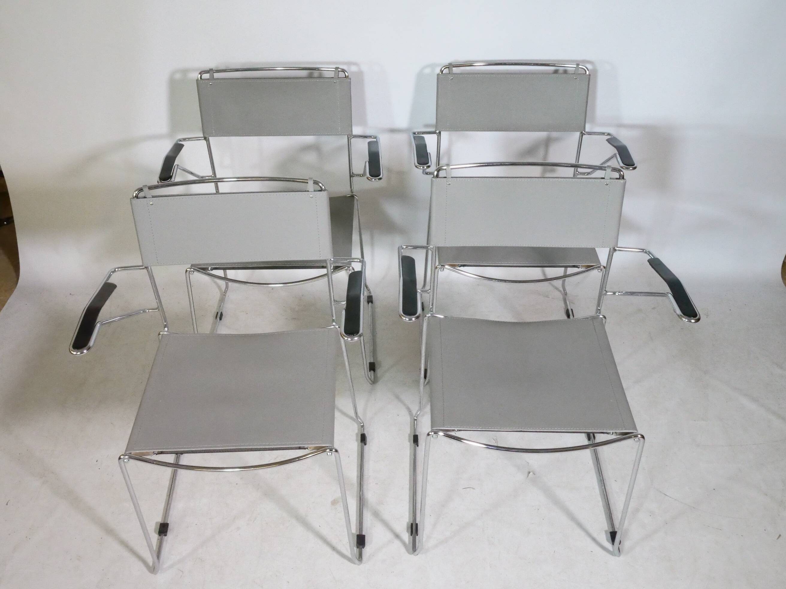 Mid-Century Design Chrome and Leather Chairs from Italy, Set of 4, 1970s