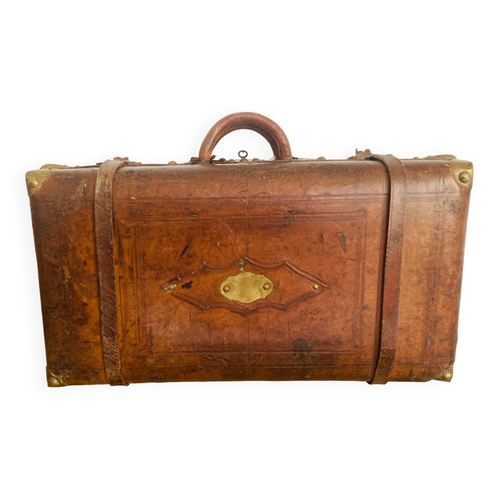 Valise anglaise ancienne en bois et cuir Selency