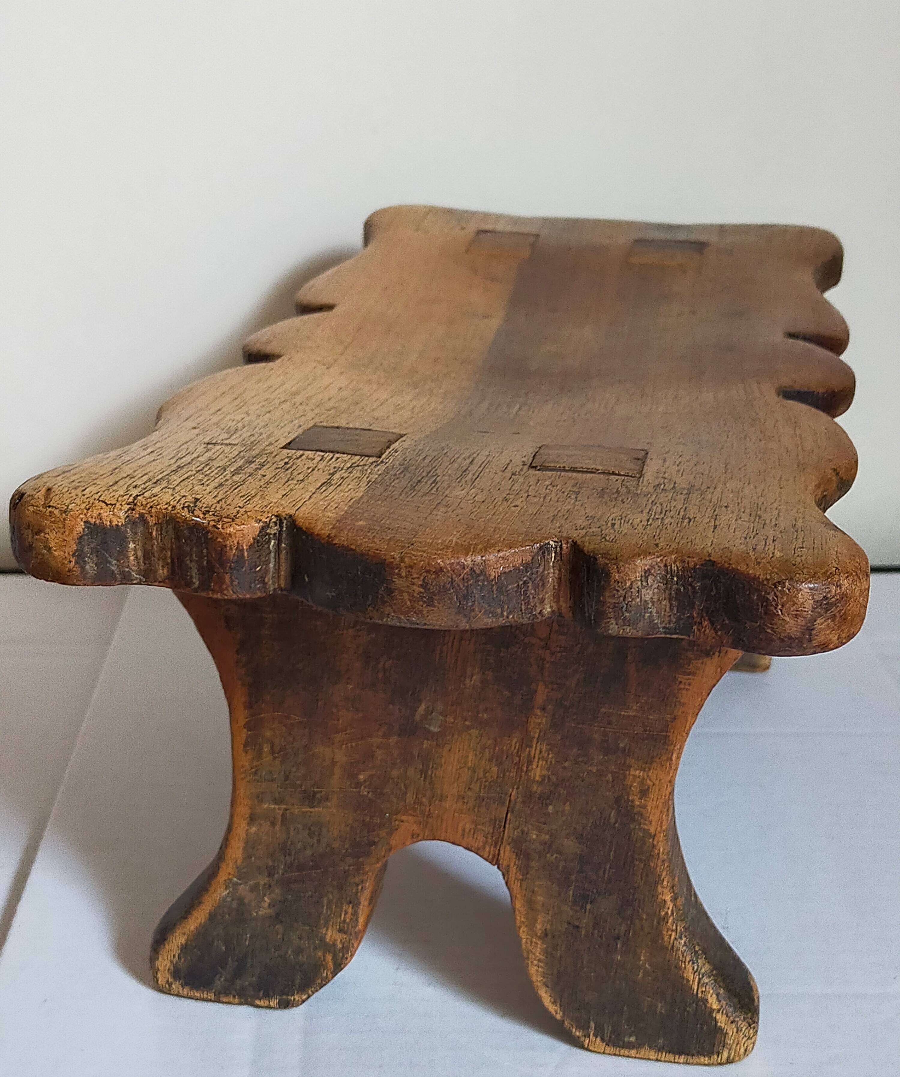 Old footstool in solid wood 19th century