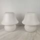 Pair of vintage opaline glass lamps by Hustadt Leuchten in the shape of mushrooms.