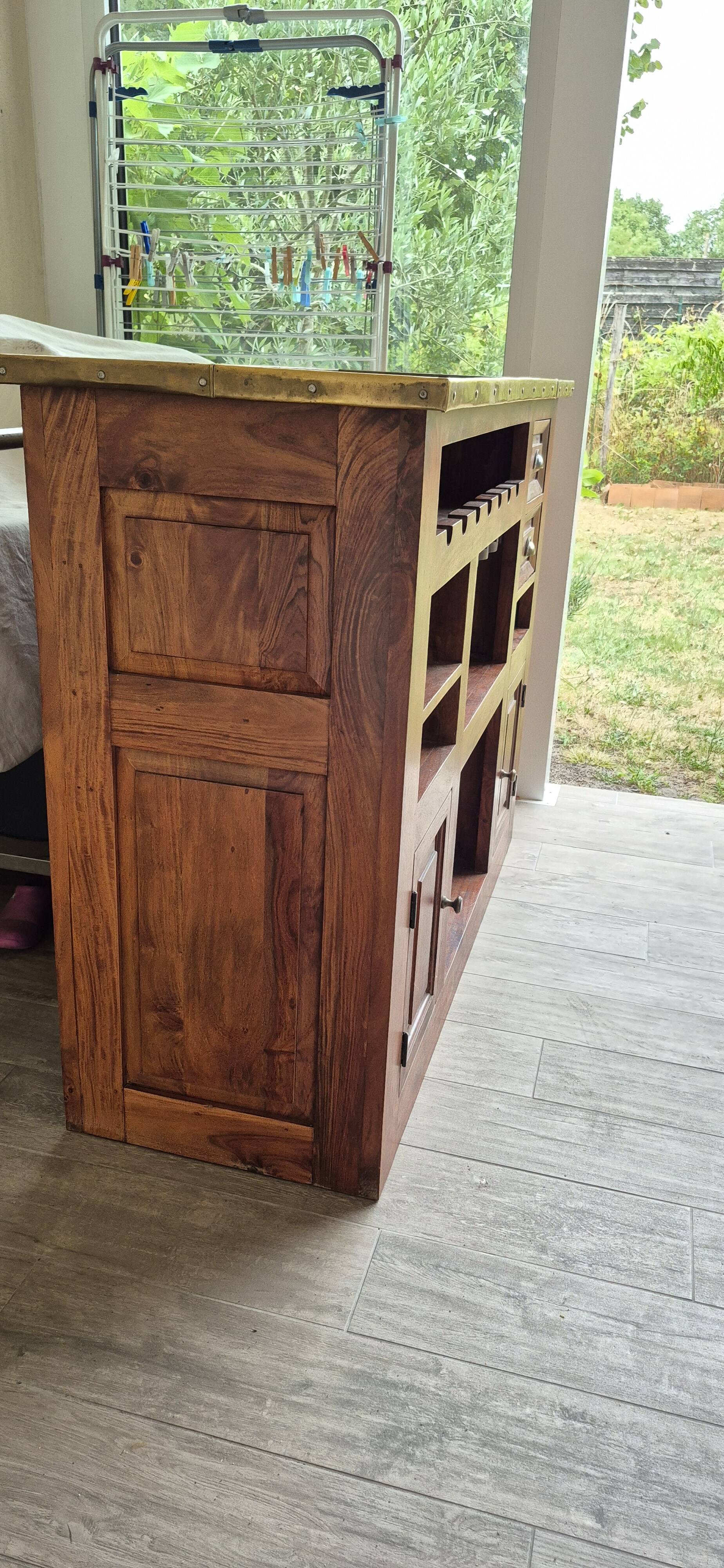Solid teak and brass bar cabinet