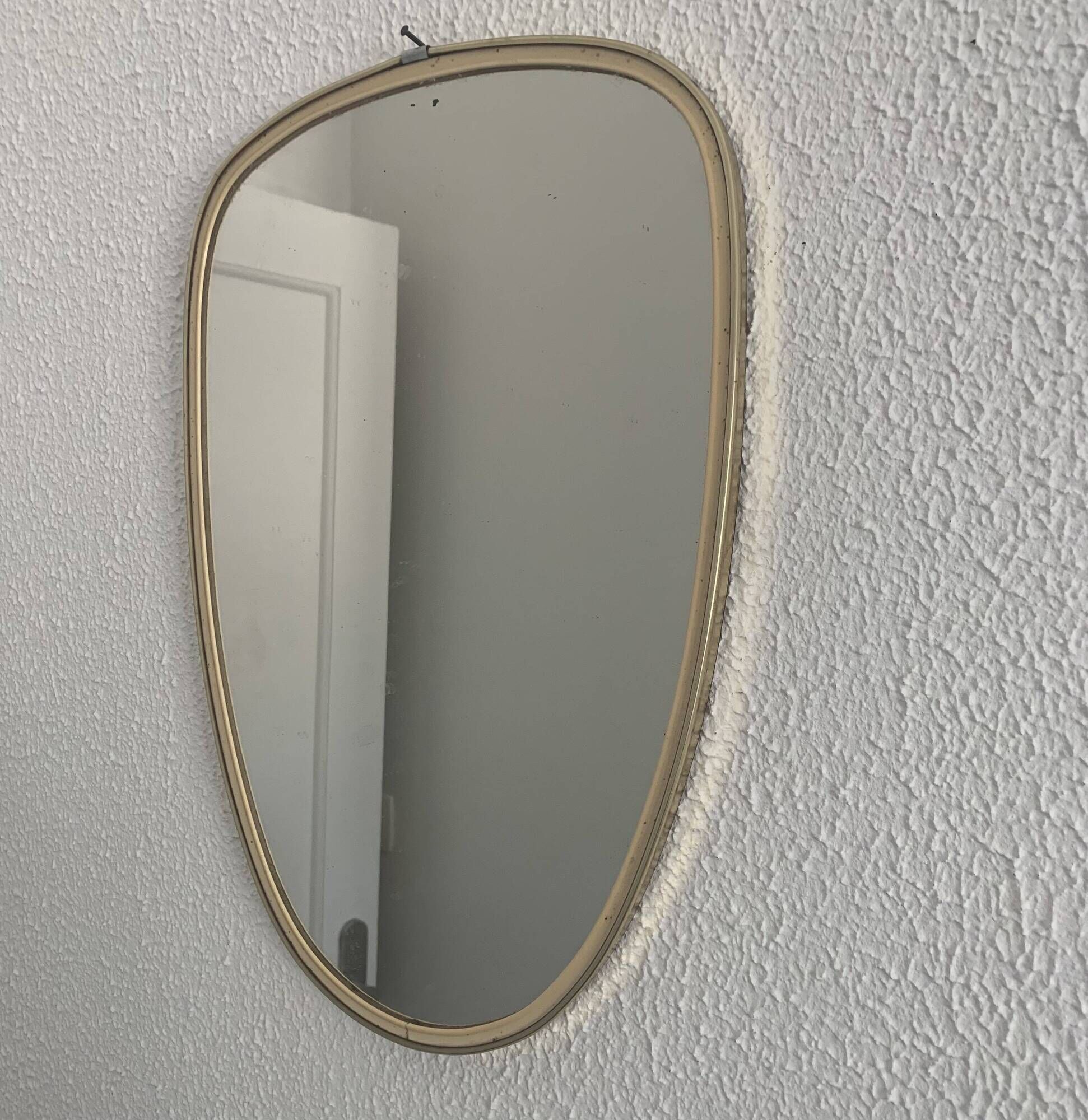 Vintage 1960s mirror, asymmetrical free-form rearview mirror - 40 x 26 cm
