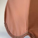 1950s wooden and pink fabric table lamp