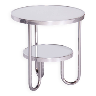 Restored Bauhaus Small White Table, Kovona, Chrome, Czechia, 1930s