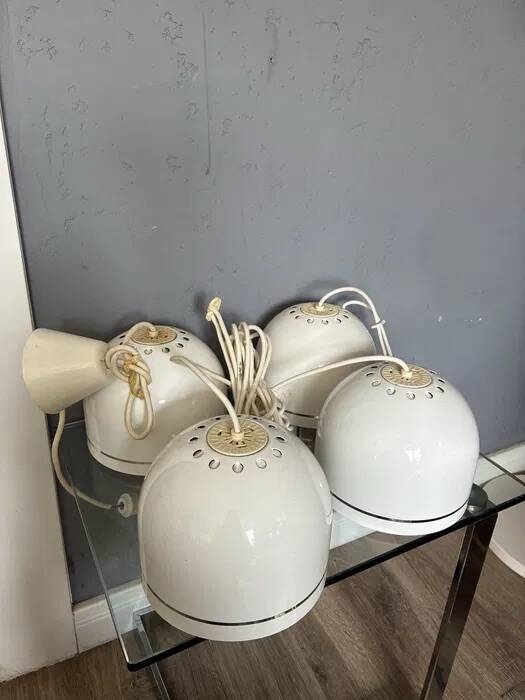 4 lampes suspensions Space Age blanches Philips 201-110, années 1970