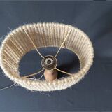 Philippe Capelle vintage 1970s table lamp in turned wood with rope shade