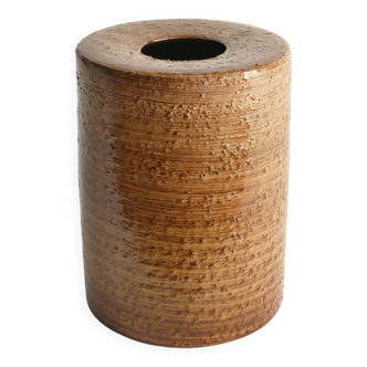 Scandinavian Modern Brown Cylindrical Vase, Jerk Werkmäster, Nittsjö Sweden 1960
