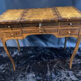 19th-century hairdresser with marquetry decoration on oak in the Louis XV Transition style.