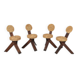 Original set of 4 tripod chairs by Frida Minet and Adrien Audoux, 1950s, France