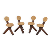 Ensemble original de 4 chaises trépied par Frida Minet et Adrien Audoux, années 1950, France