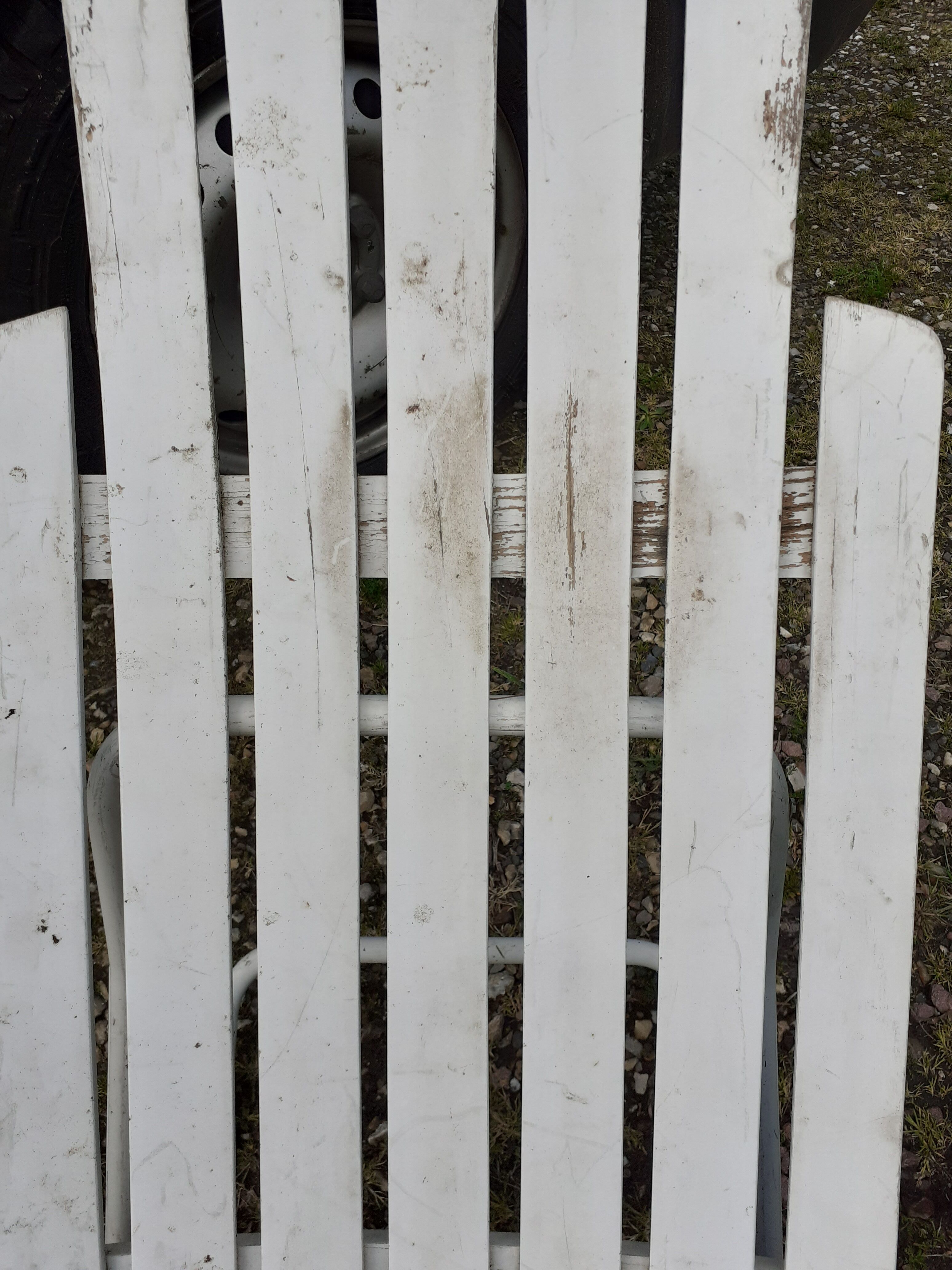 Pair of iron and old wood garden chairs