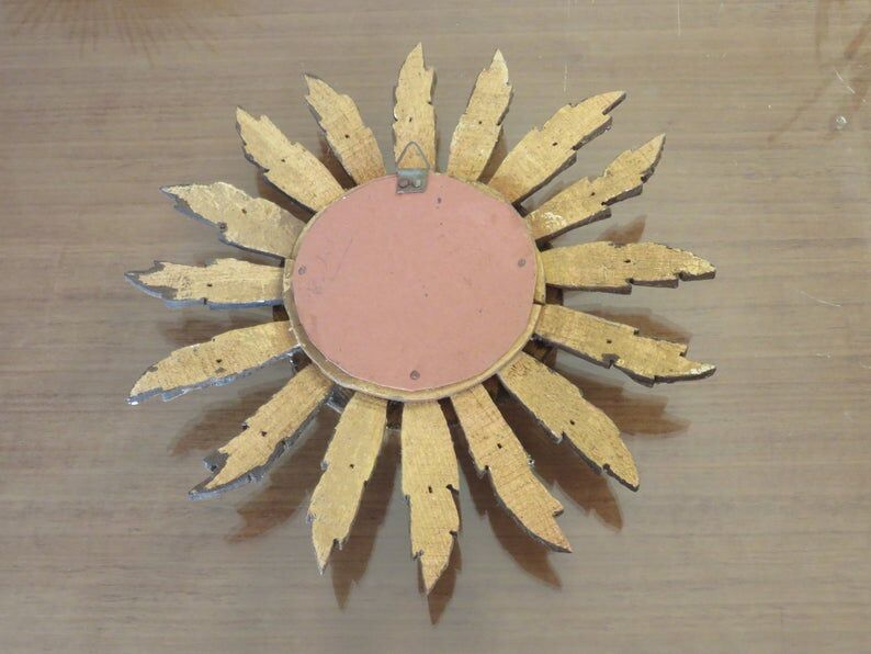 Old golden wood sun mirror 27cm