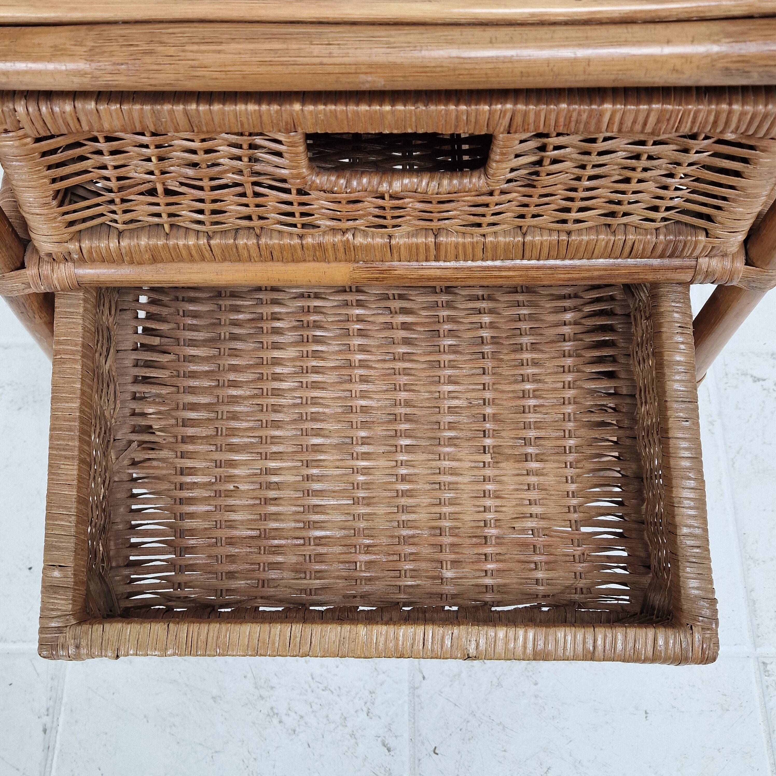 Italian Rattan and Wicker Three-Drawer Chest, 1970s