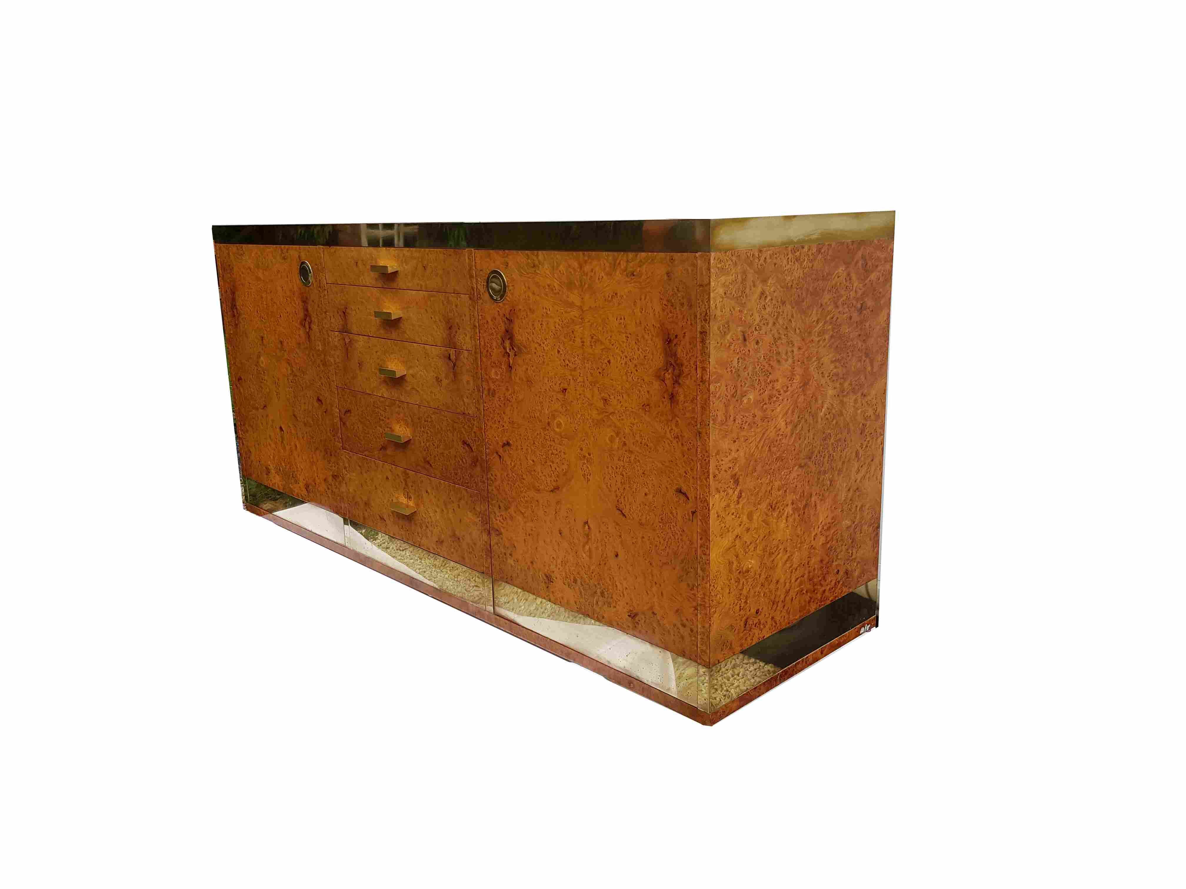 Sideboard in elm and brass burr Willy Rizzo