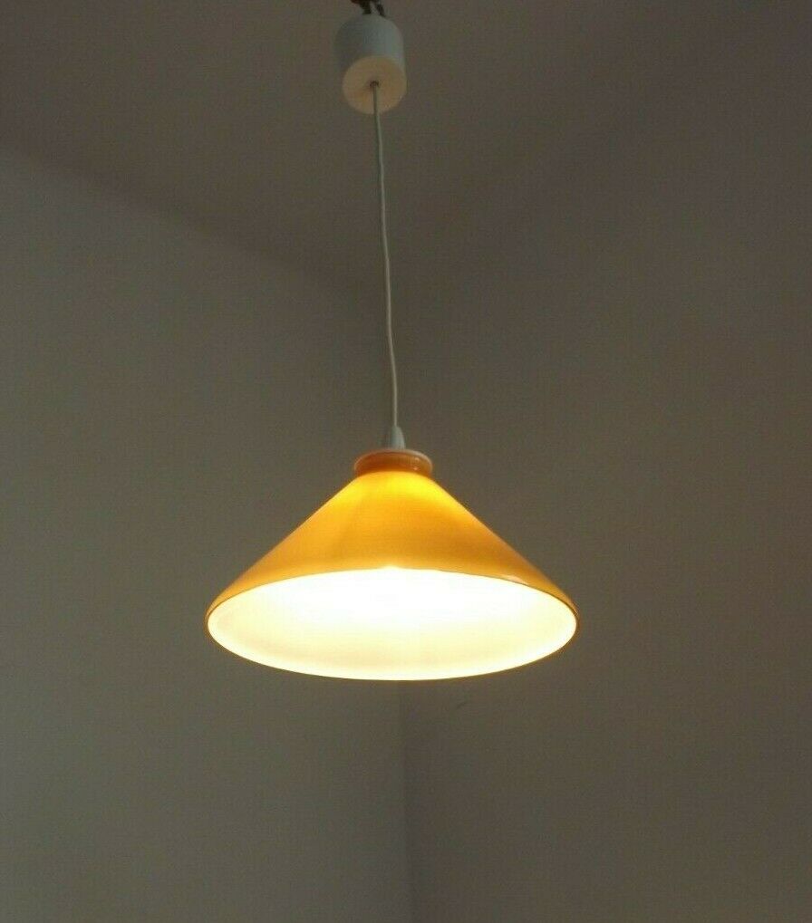 French Vintage Retro Ceiling Light With Round Mustard Yellow Glass Shade