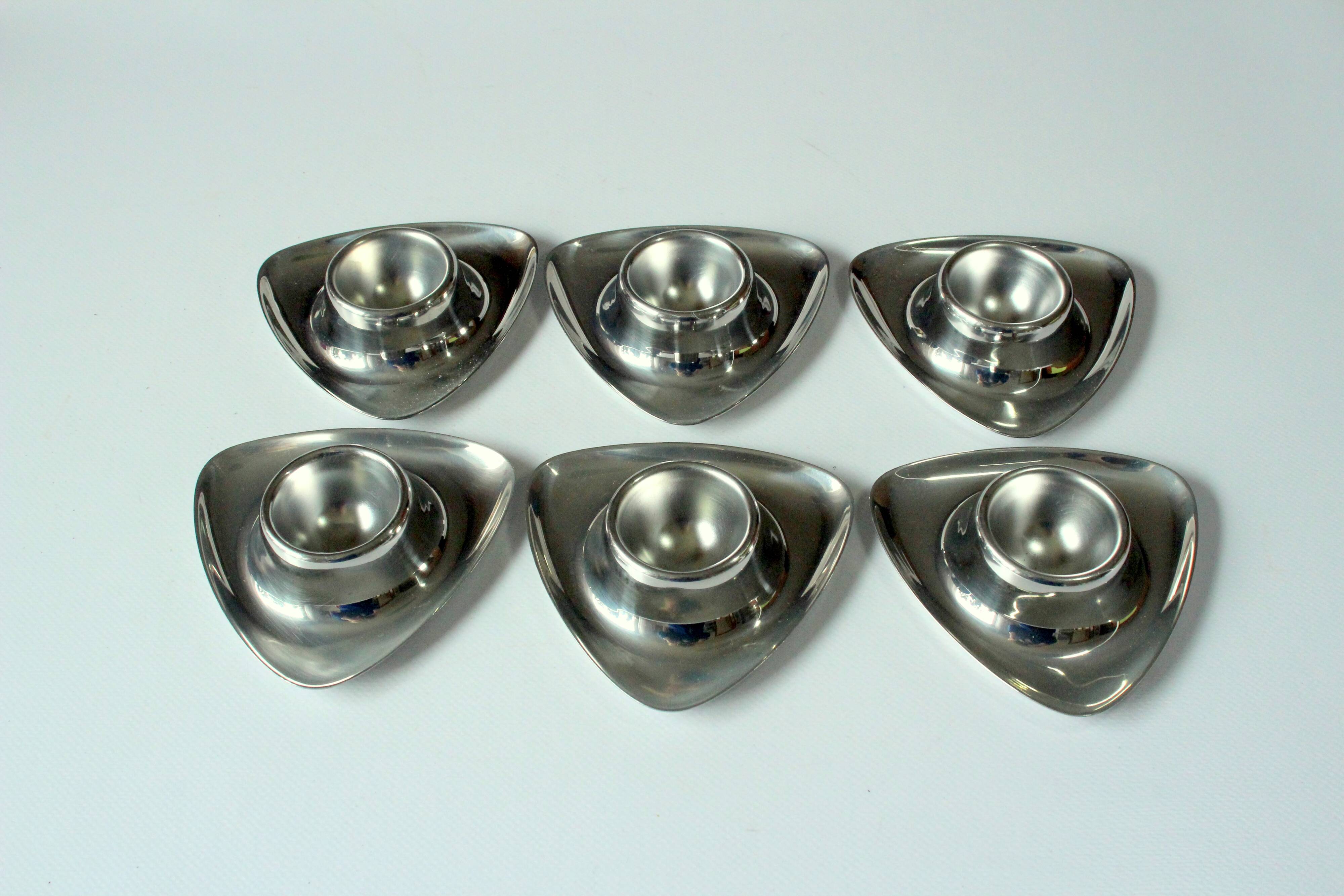 6 stainless steel egg cups by wmf - vintage