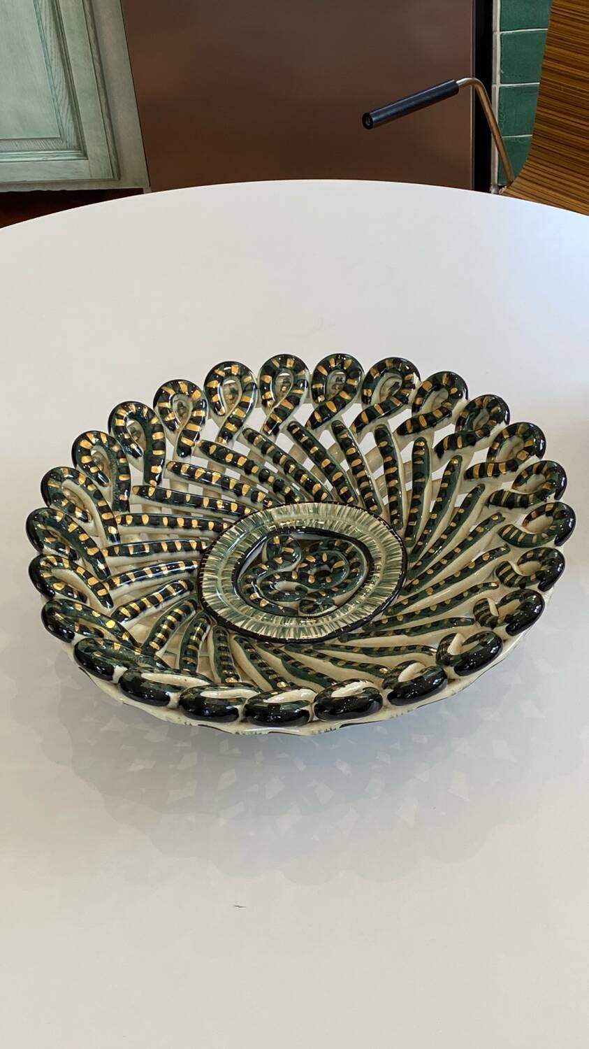 Large woven and twisted ceramic basket, Fase, Vallauris