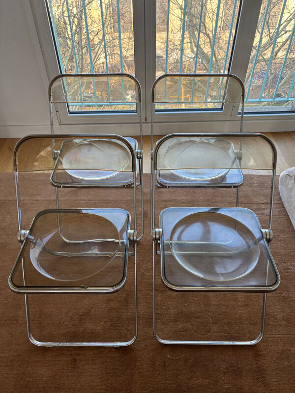 Lot chaises Plia taupe vintage, Anomina Castelli 1970, Italie