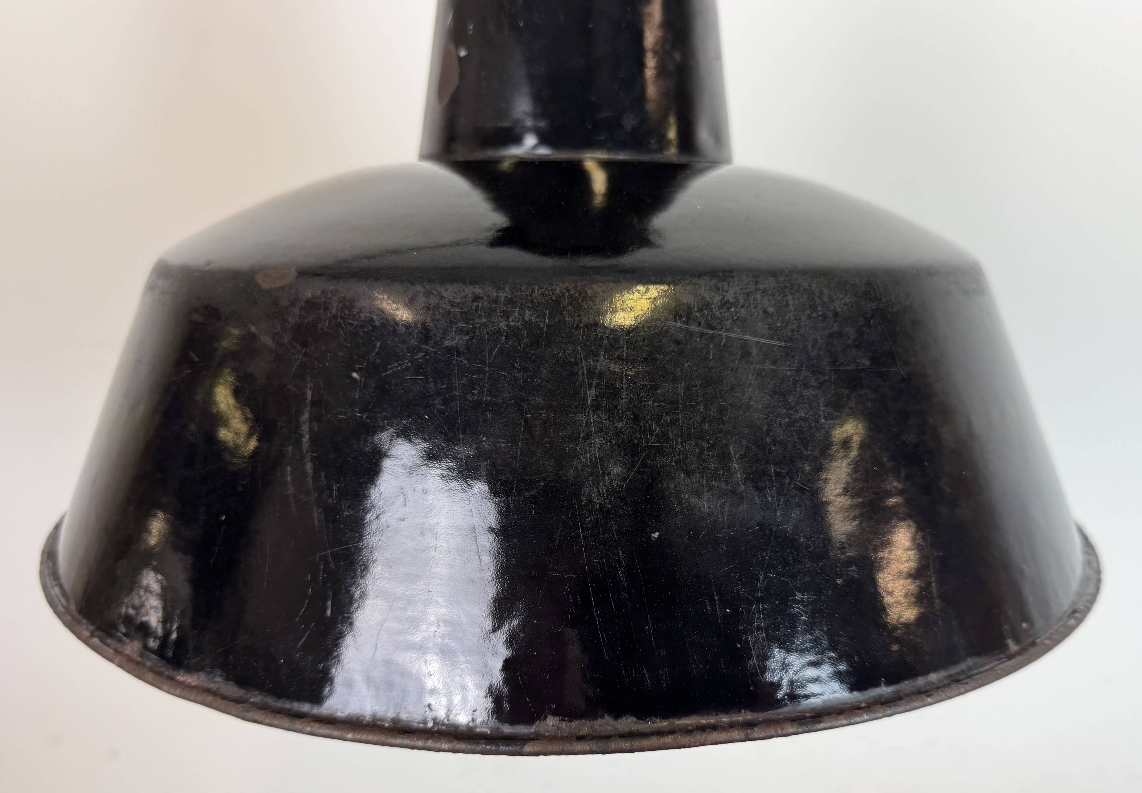 Industrial Black Enamel Factory Lamp with Cast Iron Top, 1950s