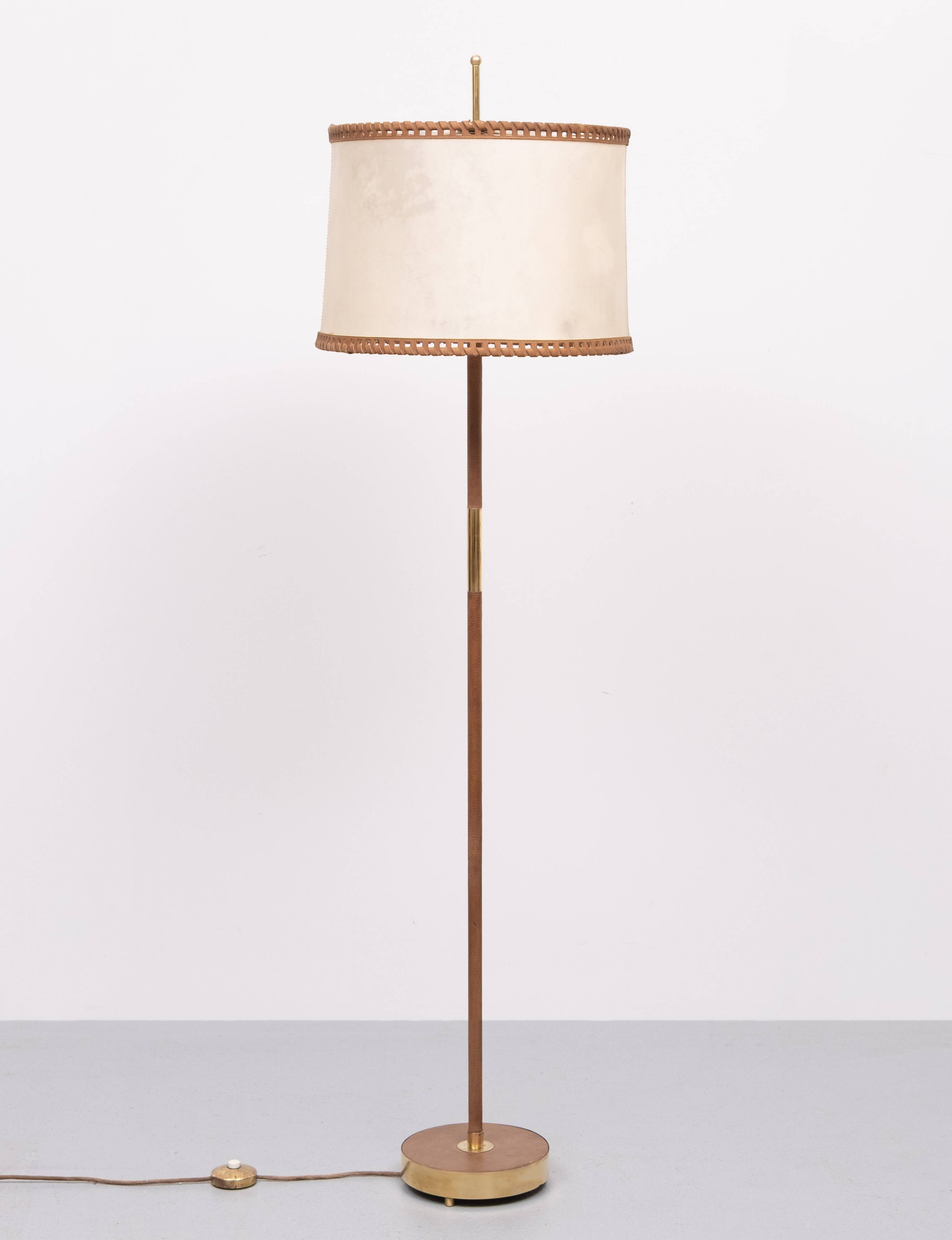 Floor lamp Charlotte Wawer parchment Shade Brass details 1950s Germany
