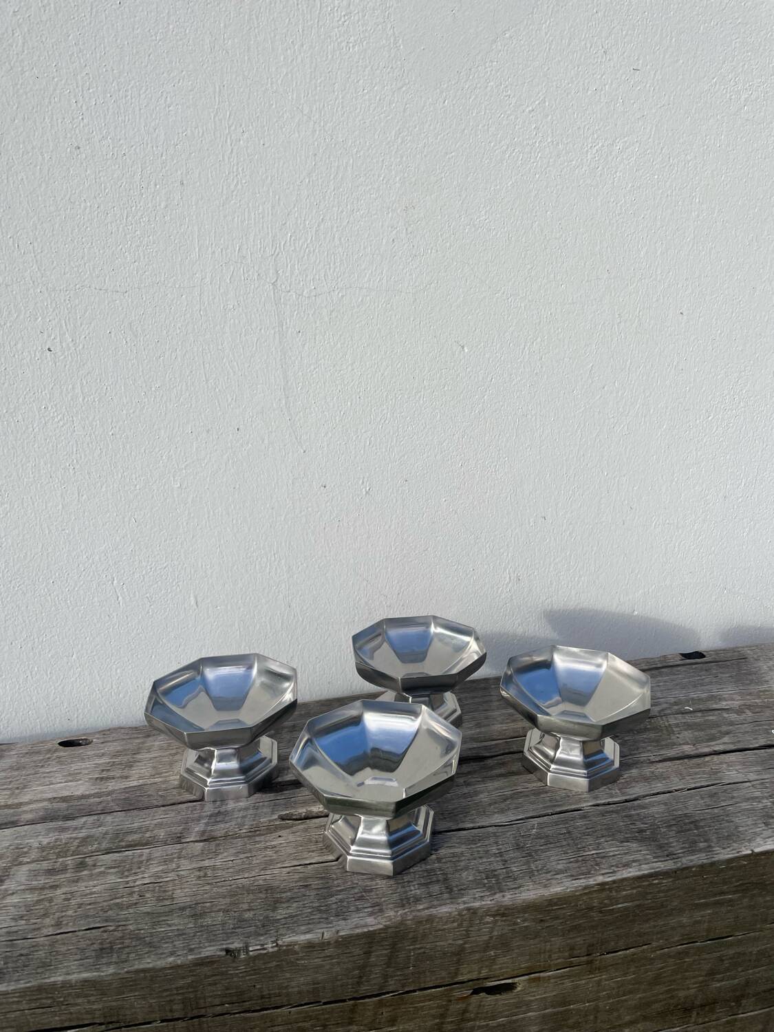 4 stainless steel cups 1970 signed Couzon