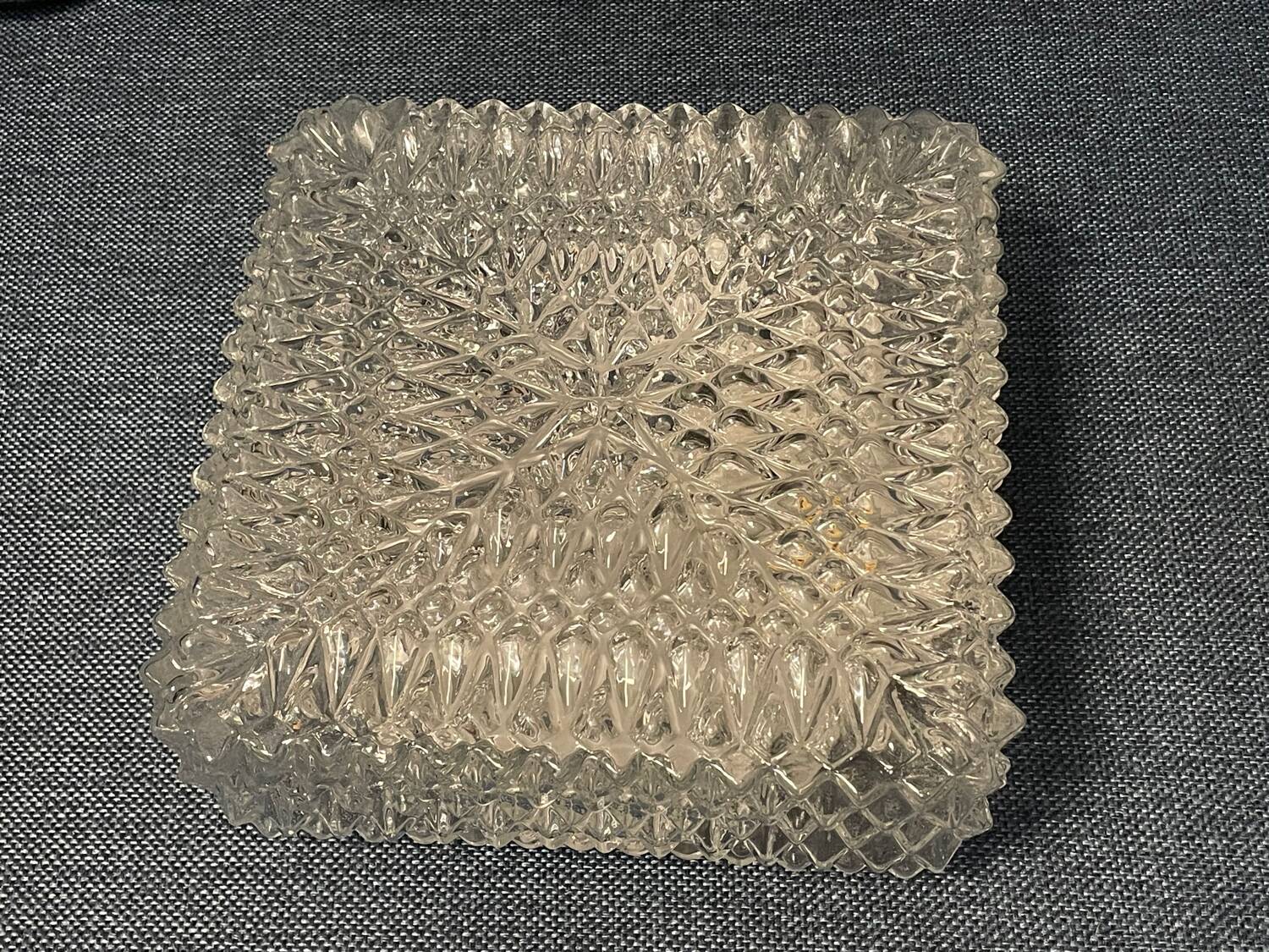 Vintage Flush Mount Square Glass Ceiling Lamp, Diamond Triangle Motif