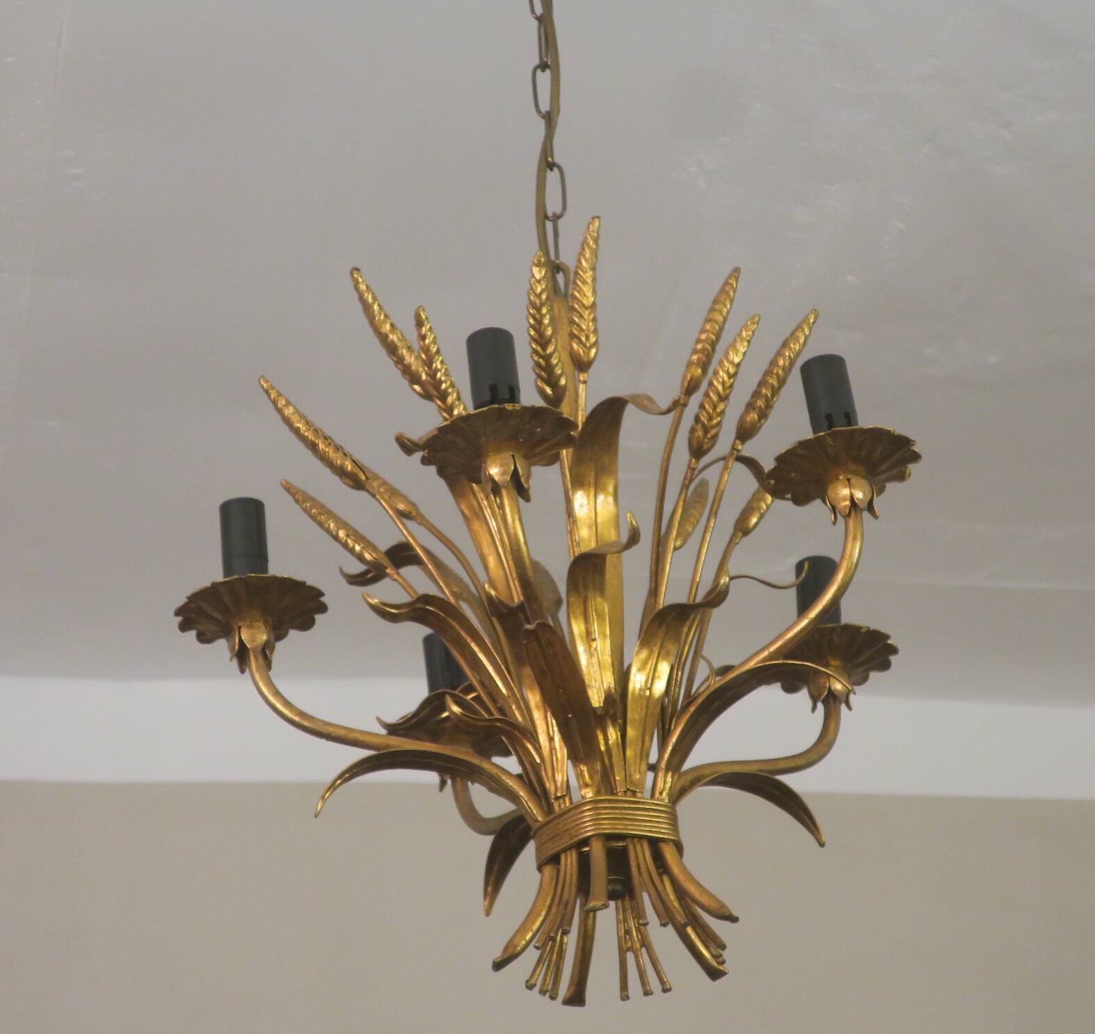 Gold plated tole wheatsheaf chandelier by Hans Kögl, 1960s
